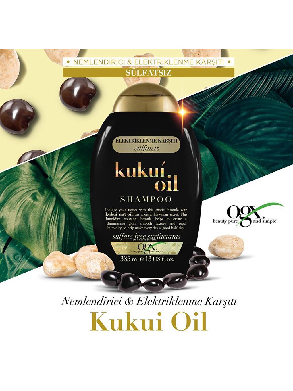 OGX Renksiz Nemlendirici & Elektriklenme Karşıtı Kukui Oil Sülfatsız Şampuan 385 ml - 2