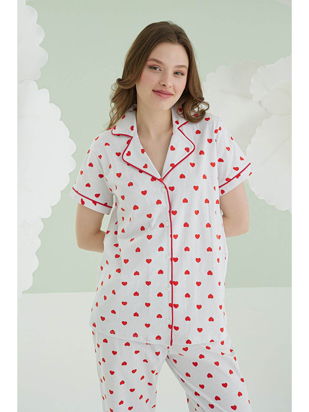 Ekru Kalpli Önden Düğmeli Pijama Takımı-1