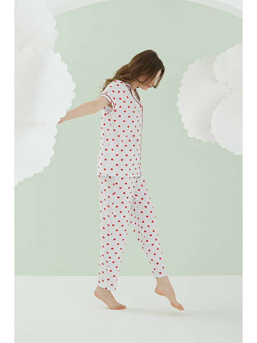 Ekru Kalpli Önden Düğmeli Pijama Takımı-2