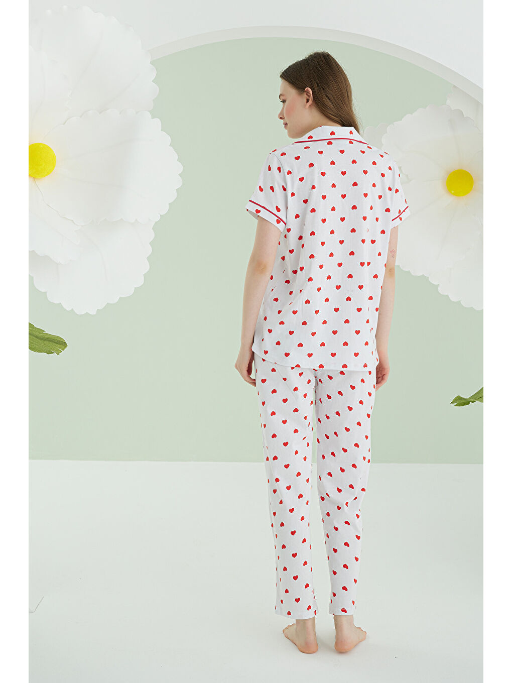 Ekru Kalpli Önden Düğmeli Pijama Takımı-3