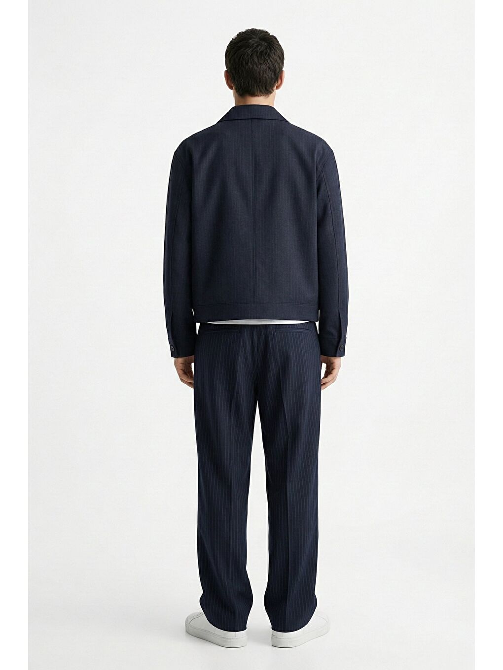 Erkek Premium Relaxed Fit Çizgili Takım Pantolonu Lacivert-3