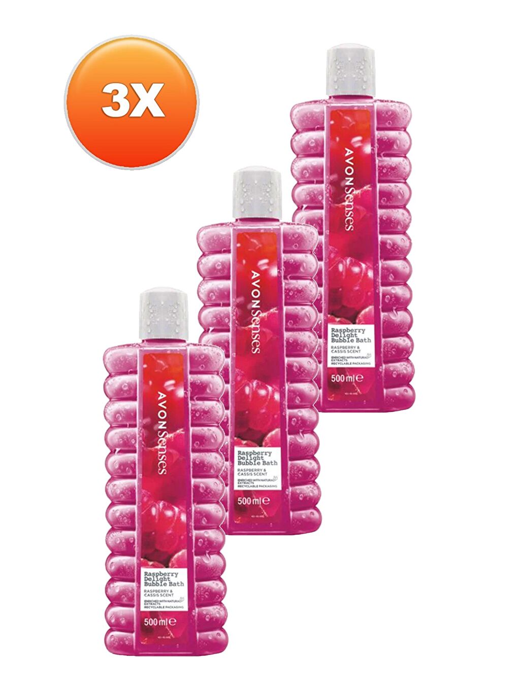 AVON Renksiz Raspberry Delight Frambuaz ve Frenk Üzümü Kokulu Banyo Köpüğü 500 Ml. Üçlü Set - 1