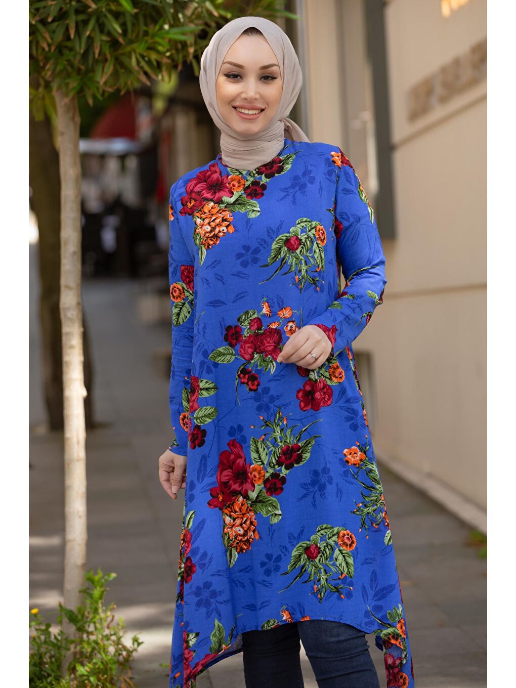 Bisiklet Yaka Kadın Mavi Tunık - 3526-1