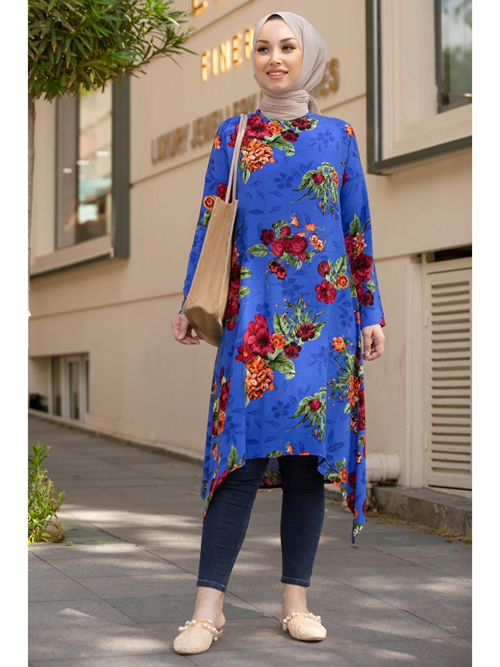 Bisiklet Yaka Kadın Mavi Tunık - 3526-2