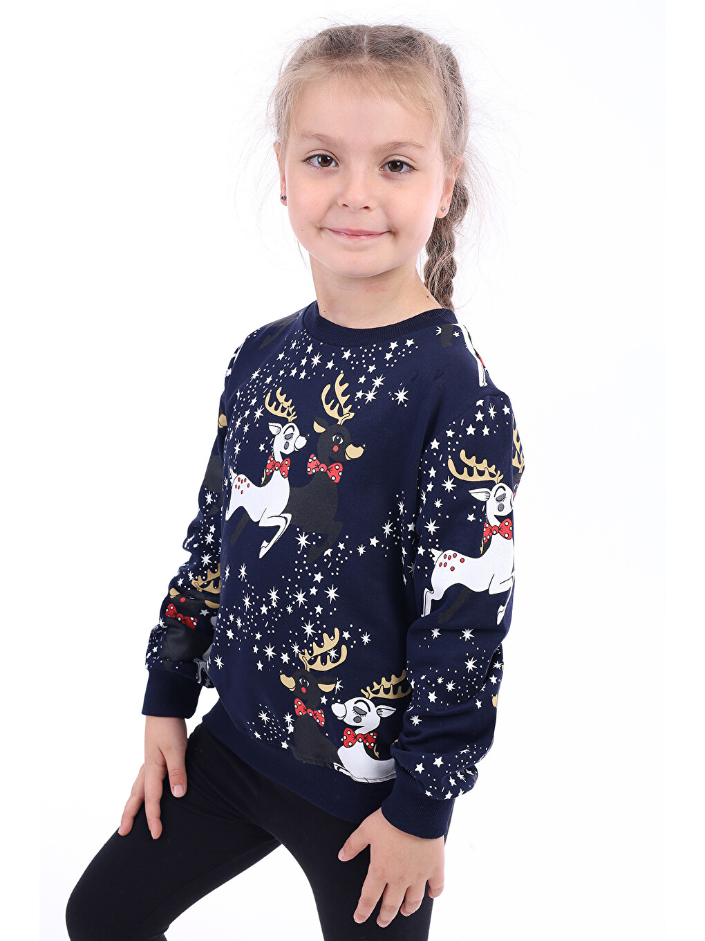Lacivert Kız Çocuk Baskılı Sweatshirt
