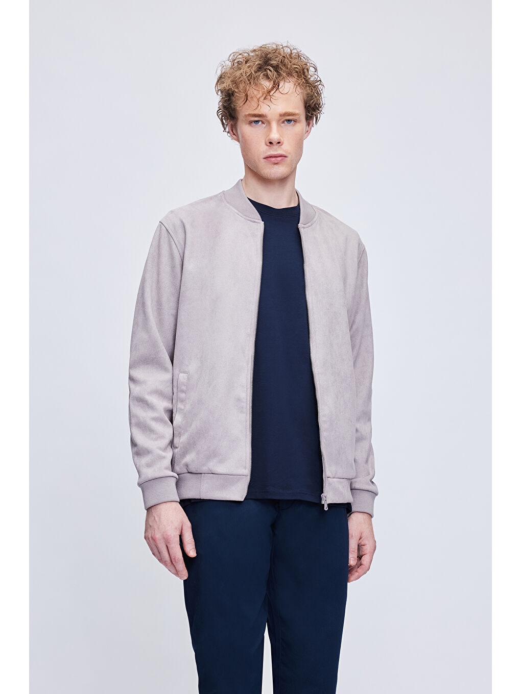 Gri Regular Fit Bomber Yaka Bomber Mont