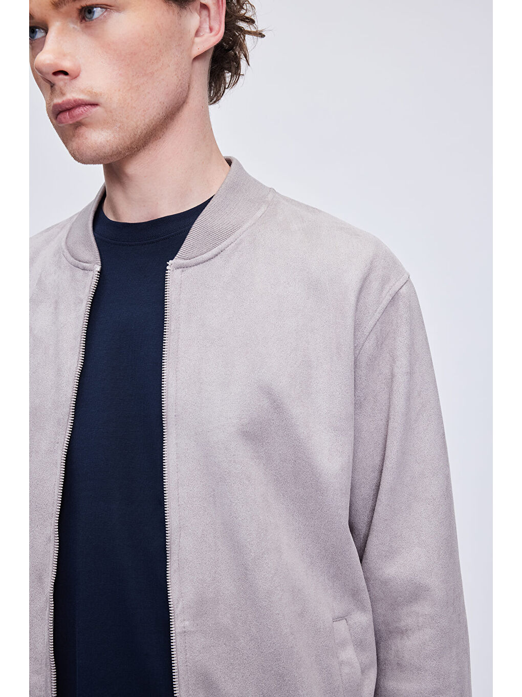 Gri Regular Fit Bomber Yaka Bomber Mont-2