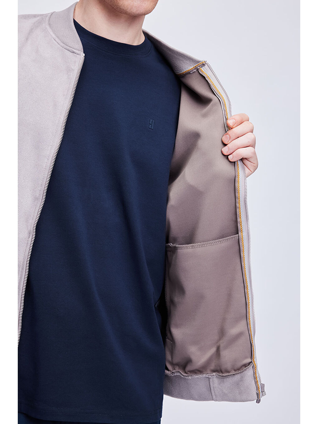 Gri Regular Fit Bomber Yaka Bomber Mont-3