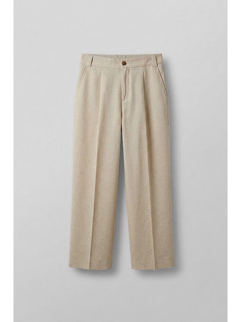 Erkek Relaxed Fit Bol Paça Keten Görünümlü Pileli Pantolon Bej