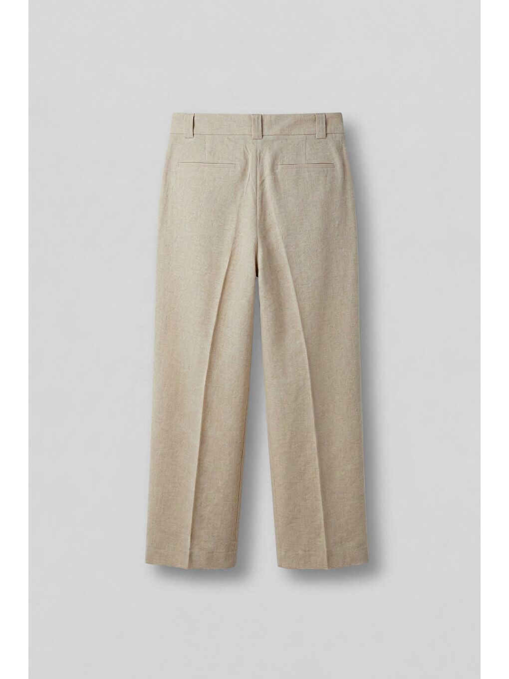 Erkek Relaxed Fit Bol Paça Keten Görünümlü Pileli Pantolon Bej-1