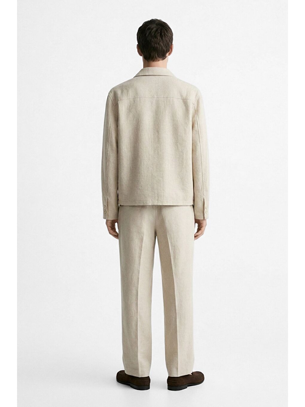 Erkek Relaxed Fit Bol Paça Keten Görünümlü Pileli Pantolon Bej-3