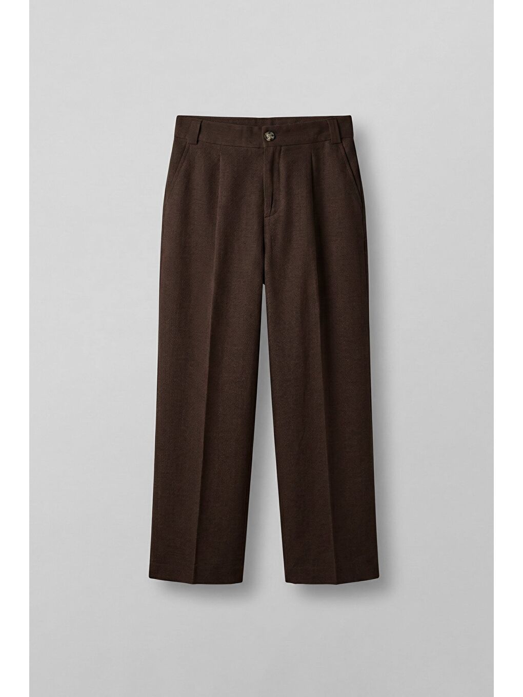 Erkek Relaxed Fit Bol Paça Keten Görünümlü Pileli Pantolon Kahverengi