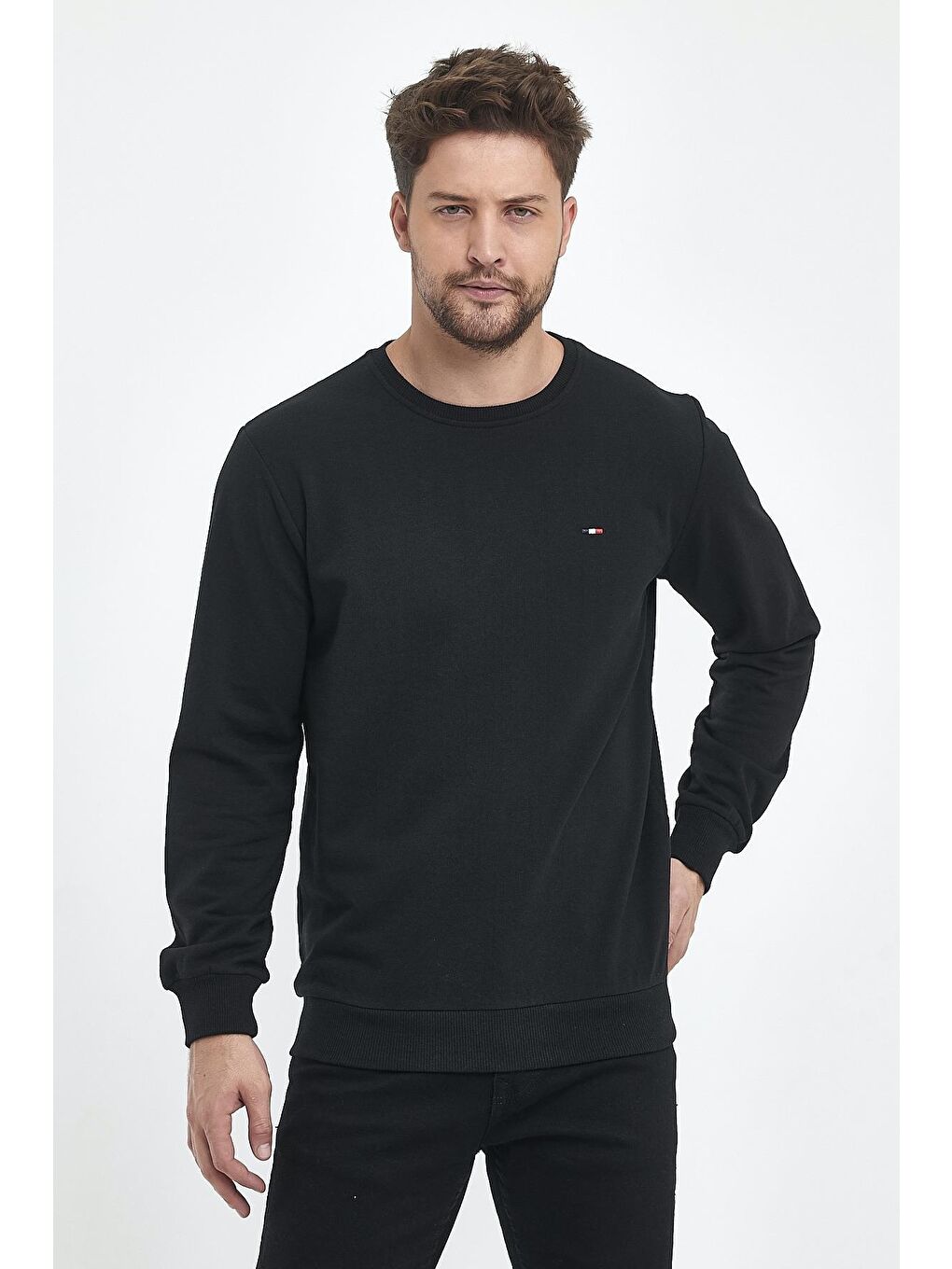 MMETALIC Siyah Erkek Siyah Bisiklet Yaka Nakış Detaylı Regular Fit Sweatshirt - 2