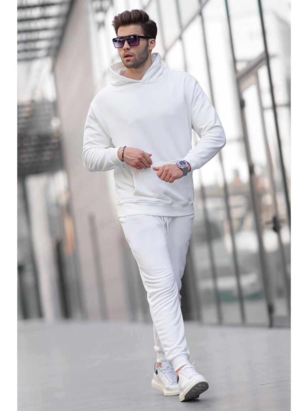 Ekru Kapüşonlu Basic Eşofman Takımı 5928-1
