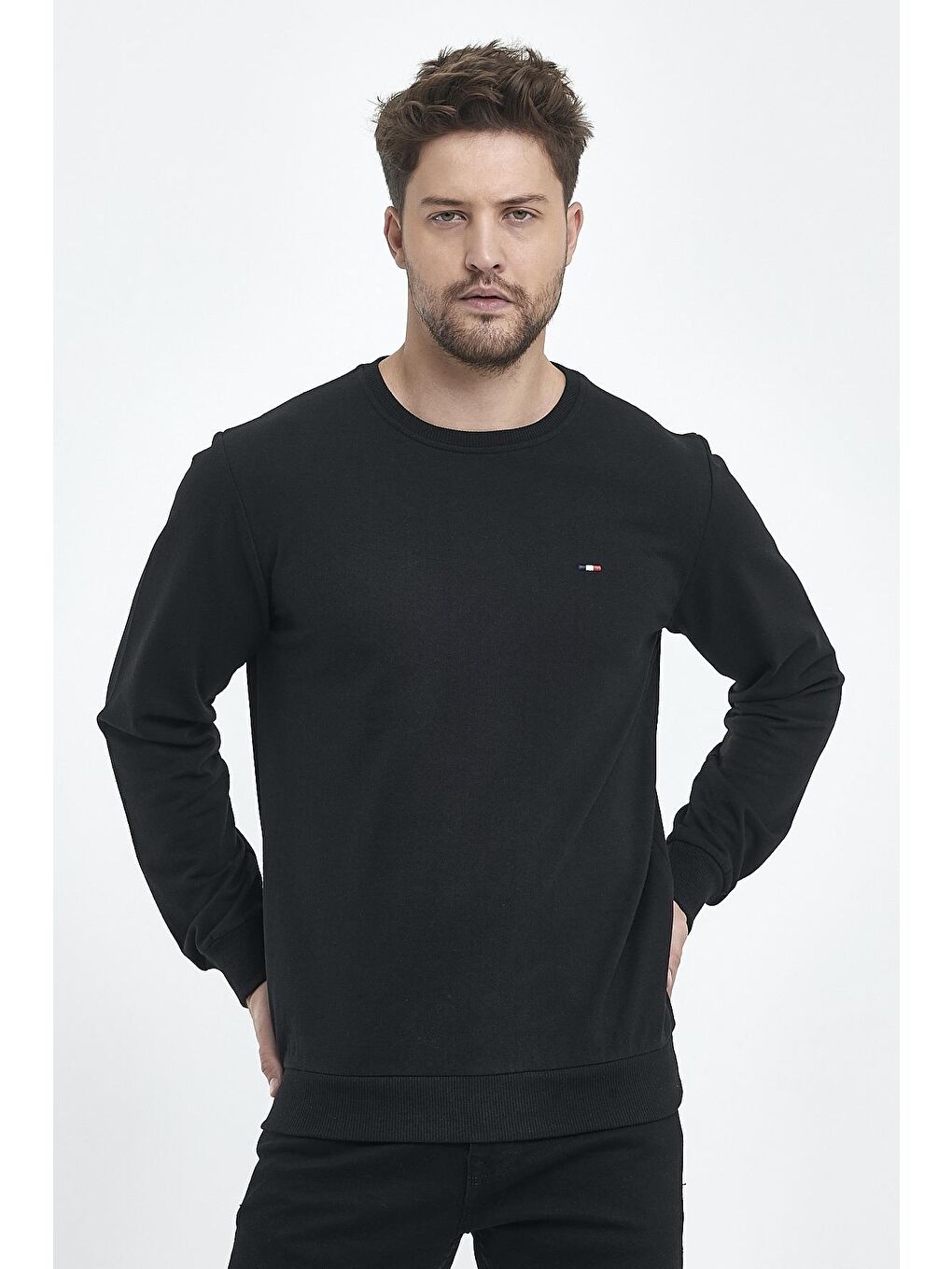 MMETALIC Siyah Erkek Siyah Bisiklet Yaka Nakış Detaylı Regular Fit Sweatshirt - 3