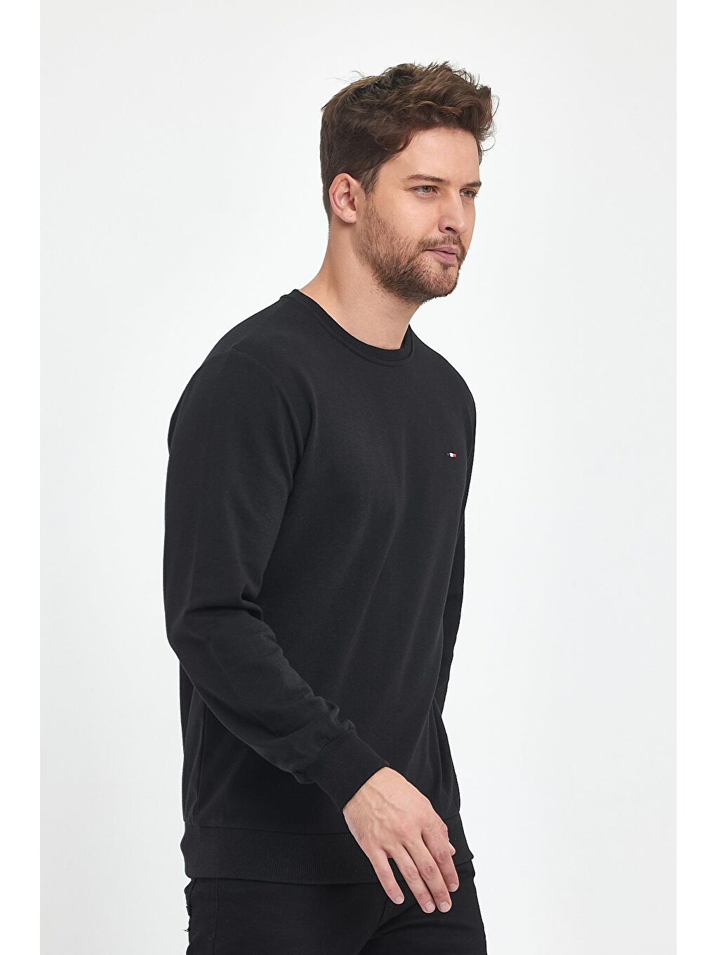 MMETALIC Siyah Erkek Siyah Bisiklet Yaka Nakış Detaylı Regular Fit Sweatshirt - 4