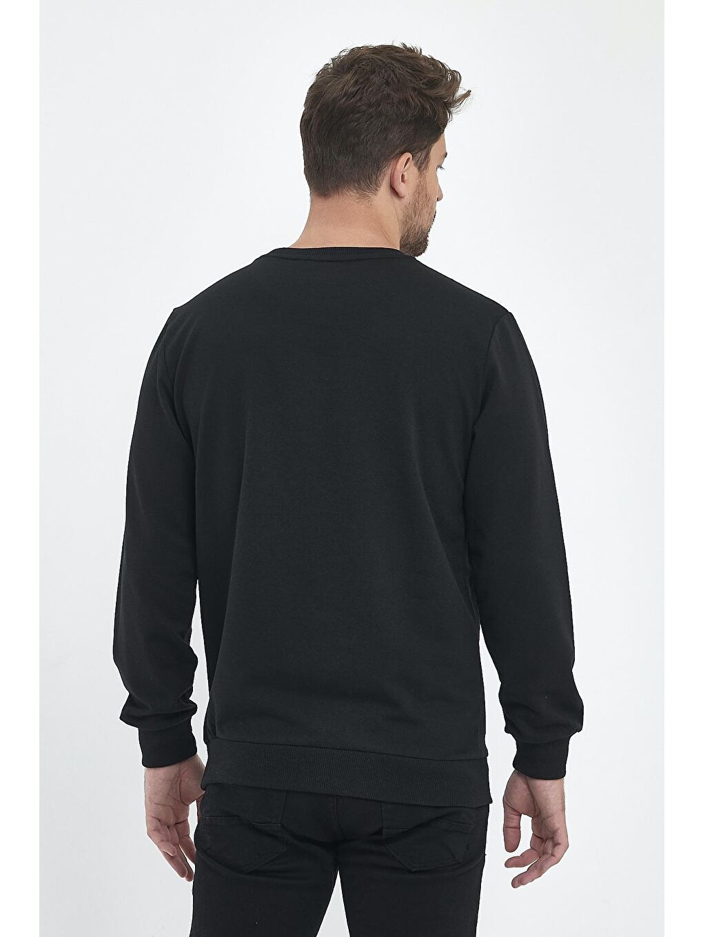 MMETALIC Siyah Erkek Siyah Bisiklet Yaka Nakış Detaylı Regular Fit Sweatshirt - 7