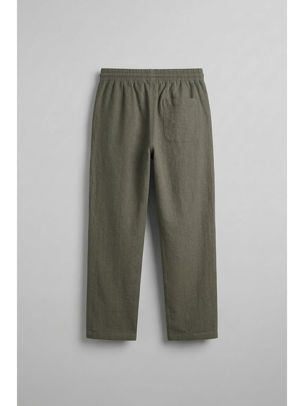 Erkek Baggy Fit Halat Kordonlu Keten Görünümlü Pantolon Haki-1