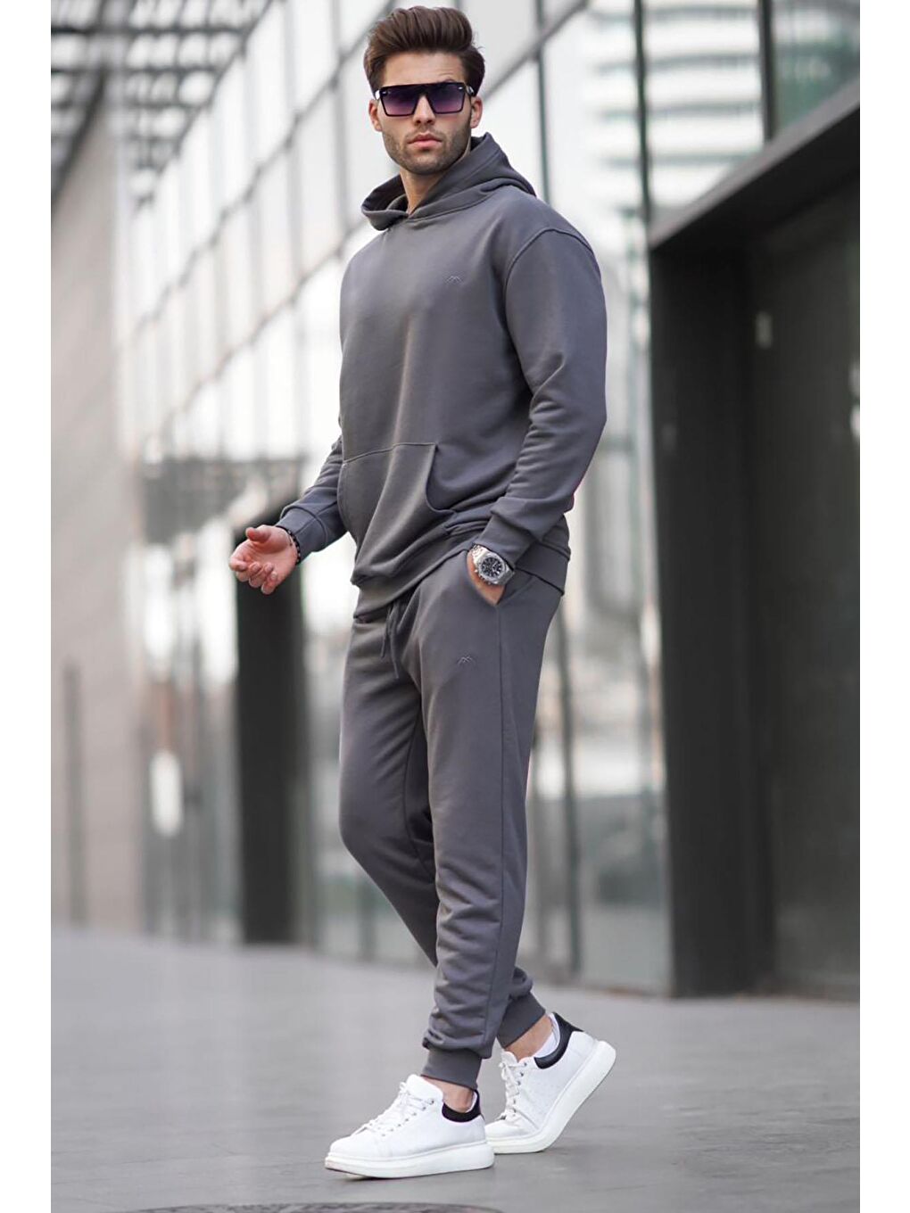 Gri Füme Kapüşonlu Basic Eşofman Takımı 5928-1