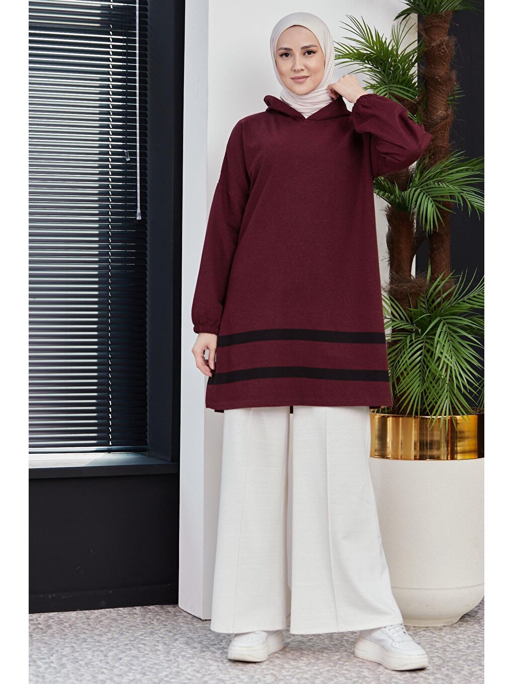 Orta Kadın Bordo Tunık - 3433-1