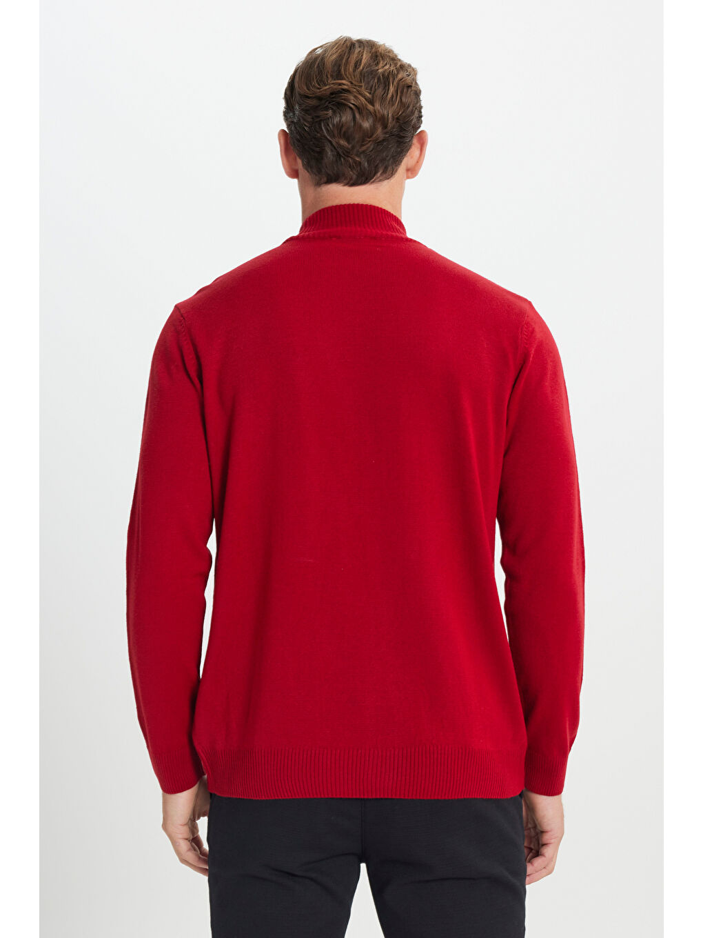 Erkek Kırmızı Tüylenme Yapmayan Anti-Pilling Standart Fit Yarım Balıkçı Yaka Triko Kazak-4