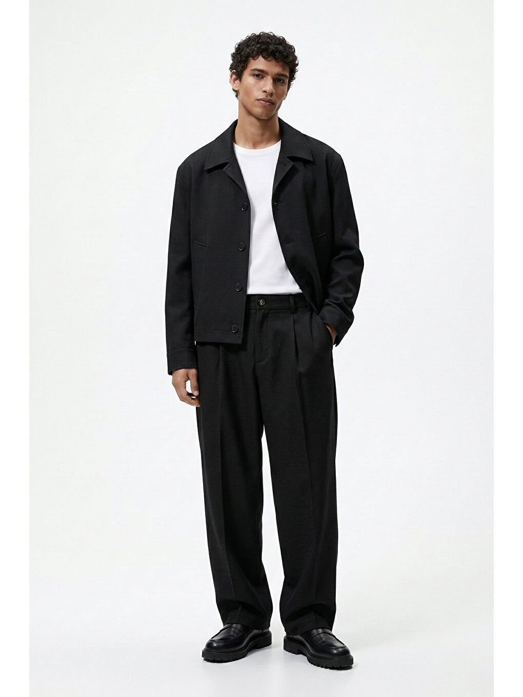 Erkek Smart Casual Bol Paça Relaxed Fit Pantolon Siyah-2