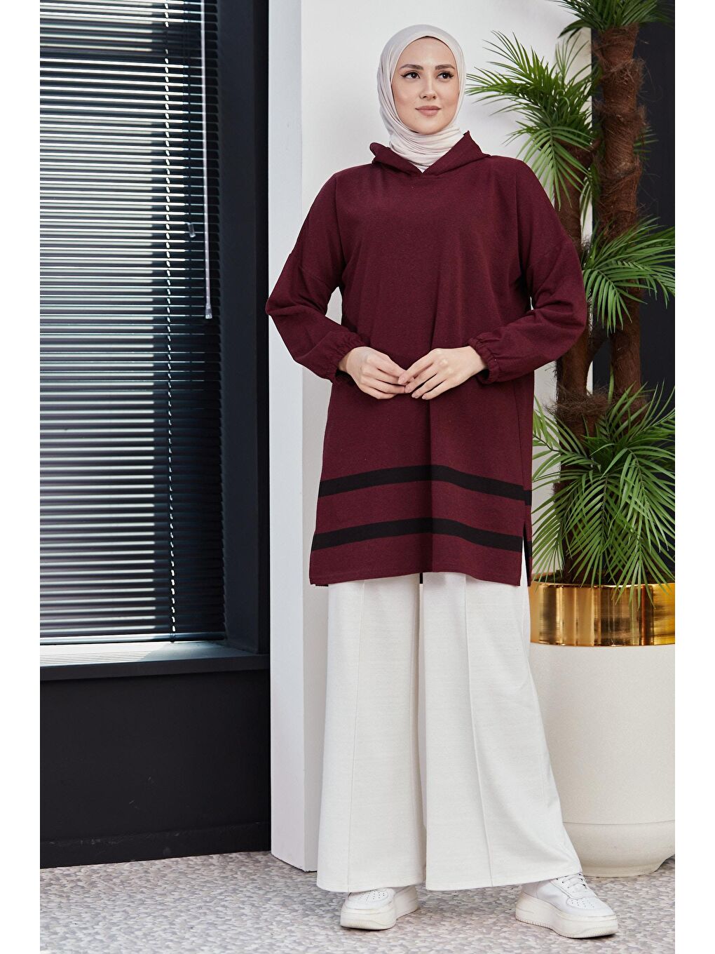 Orta Kadın Bordo Tunık - 3433-2