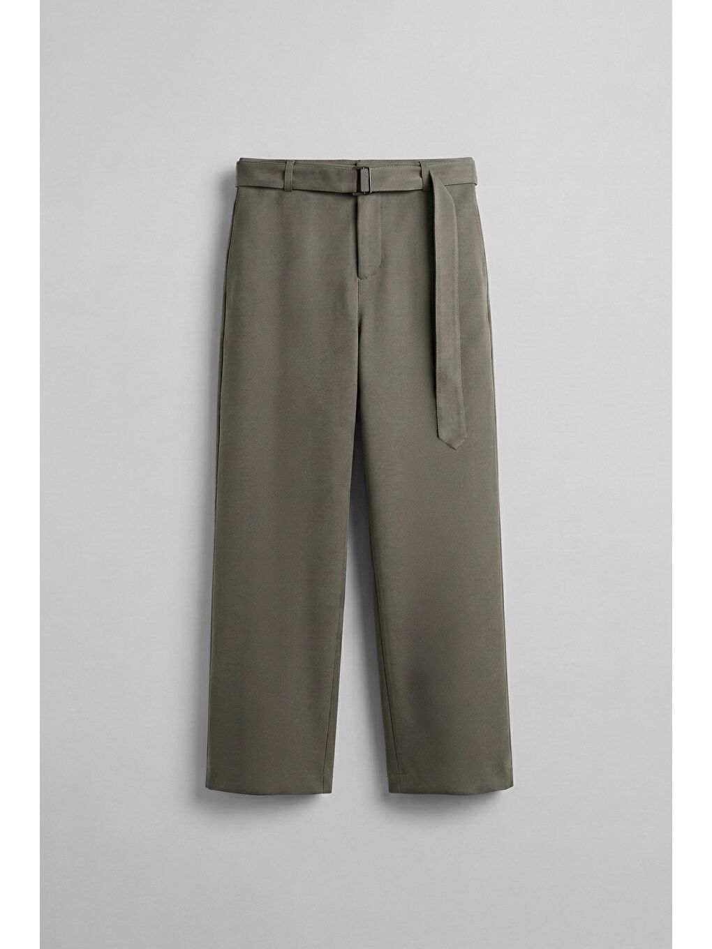 Erkek Baggy Fit Smart Casual Kemerli Pantolon Haki