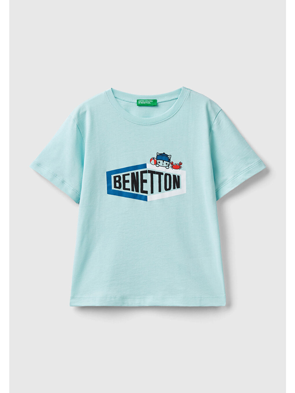 United Colors Of Benetton Su Yeşili Erkek Çocuk Su Yeşili Yazılı Yaz T-Shirt