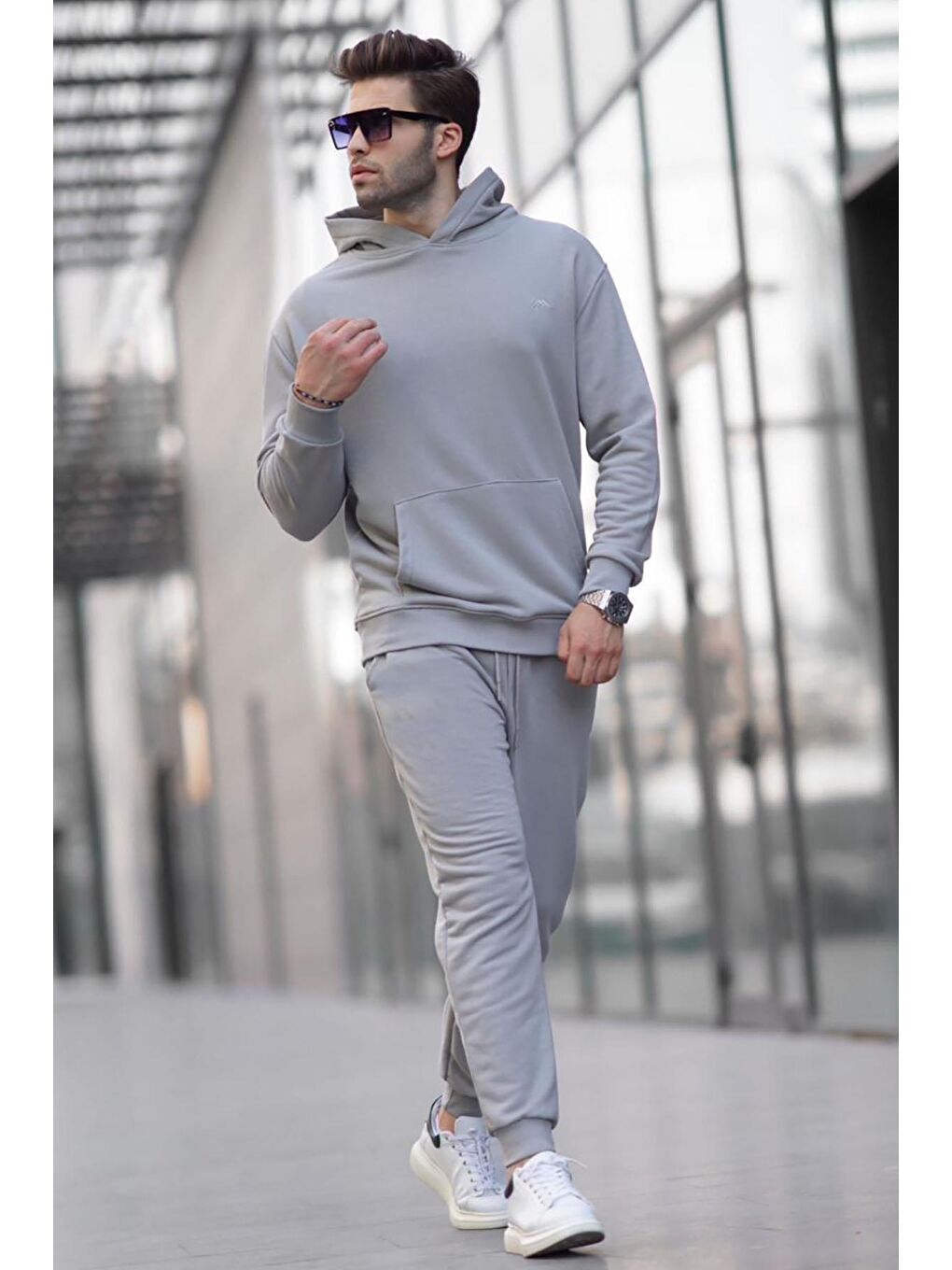Boyalı Gri Kapüşonlu Basic Eşofman Takımı 5928