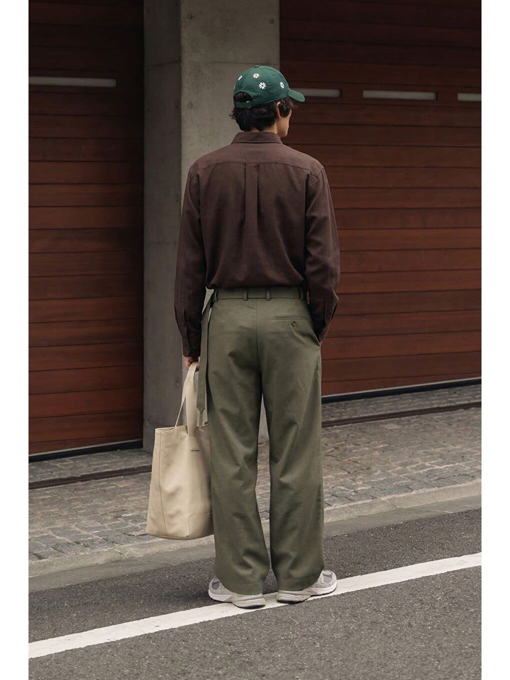 Erkek Baggy Fit Smart Casual Kemerli Pantolon Haki-3