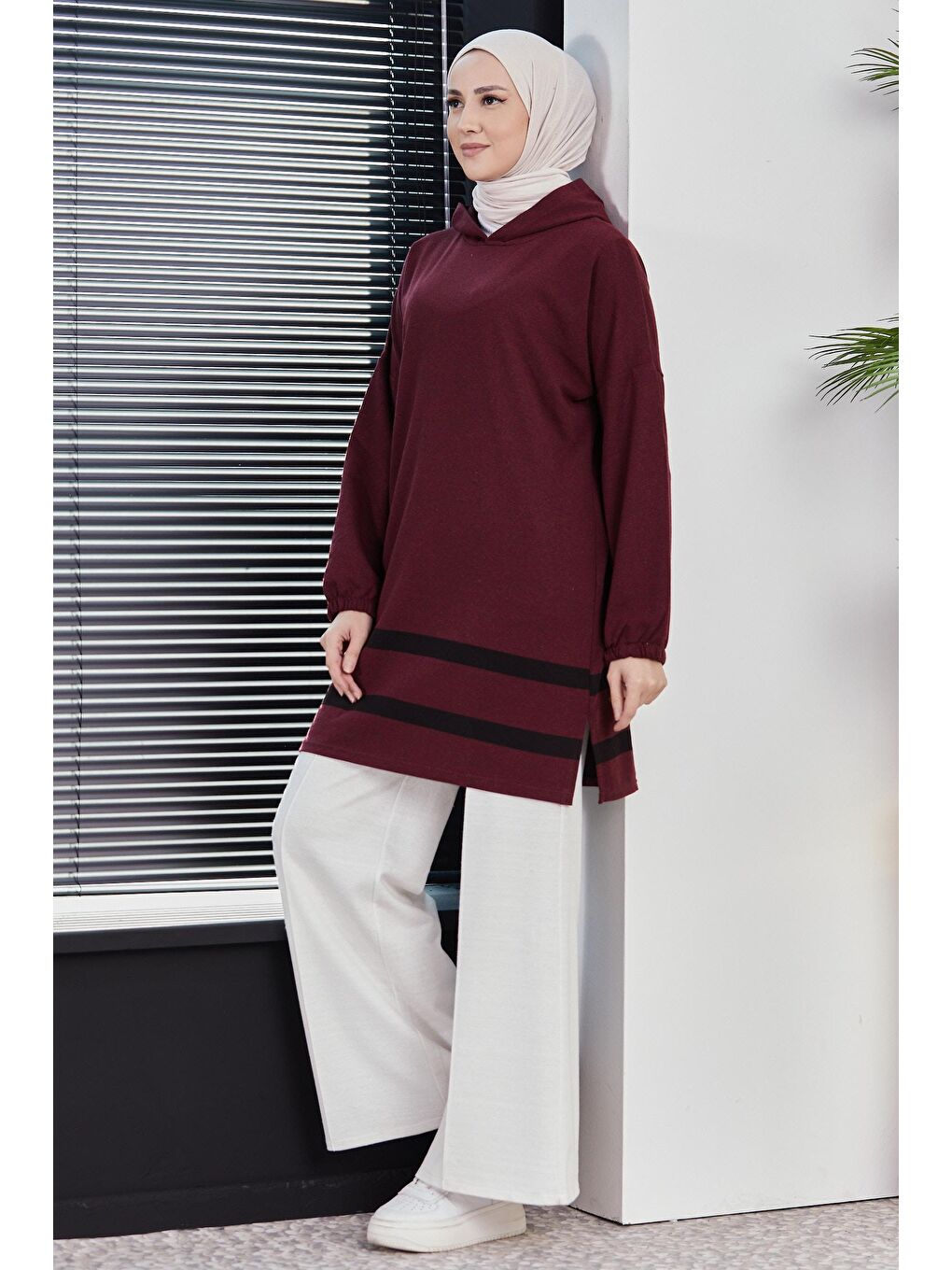 Orta Kadın Bordo Tunık - 3433-3