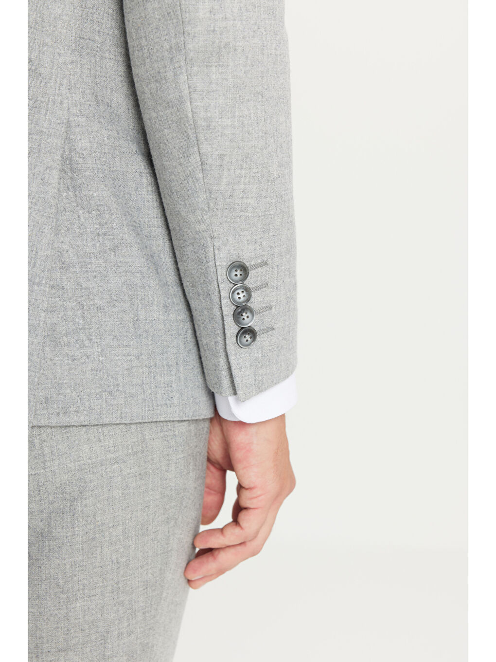 Erkek Gri Yünlü Slim Fit Dar Kesim Kırlangıç Yaka Kapak Cepli Desenli Takım Elbise-6