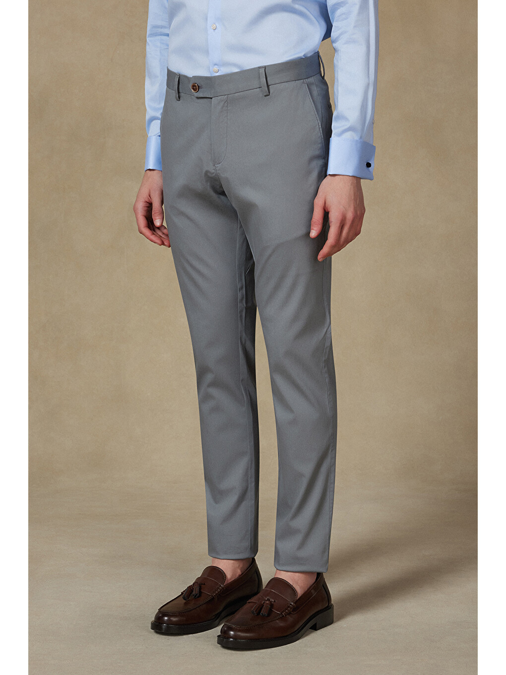 Summer Dokuma Liyosel Karışımlı Modern Fit Gri Erkek Düz Pantolon-1