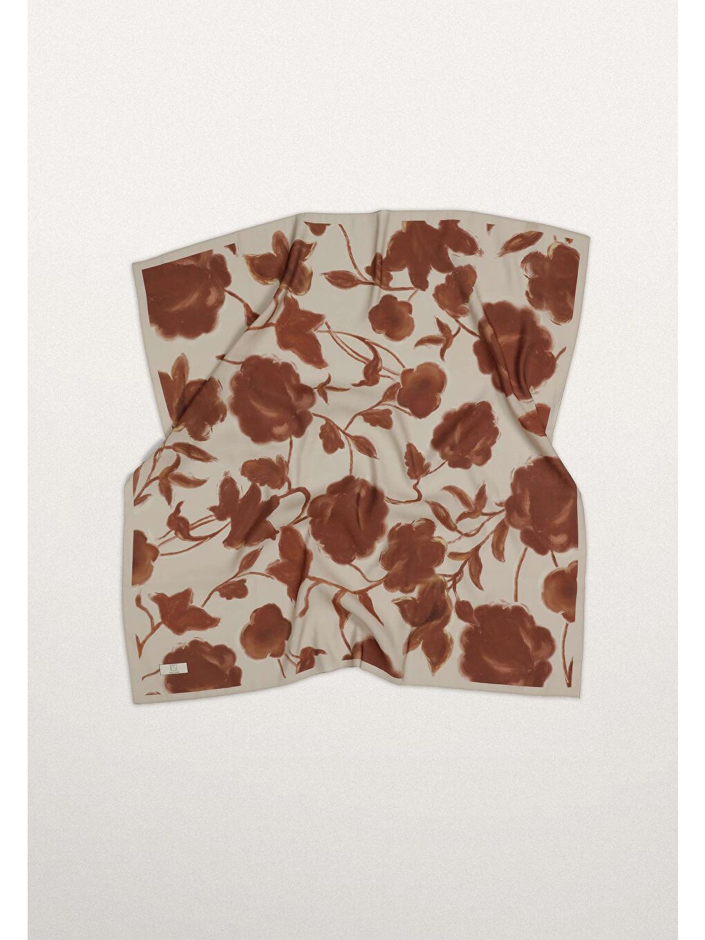 Kahverengi Dark Flower Desen Pamuk İpek Eşarp Tarçın-4