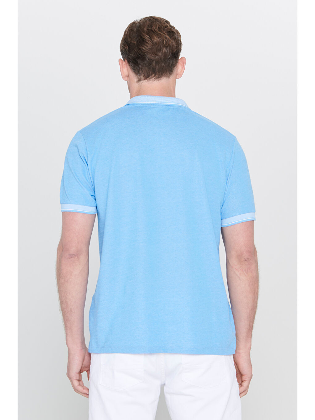 Erkek Mavi Pamuklu Comfort Fit Rahat Kesim Polo Yaka Cepli Tişört-5