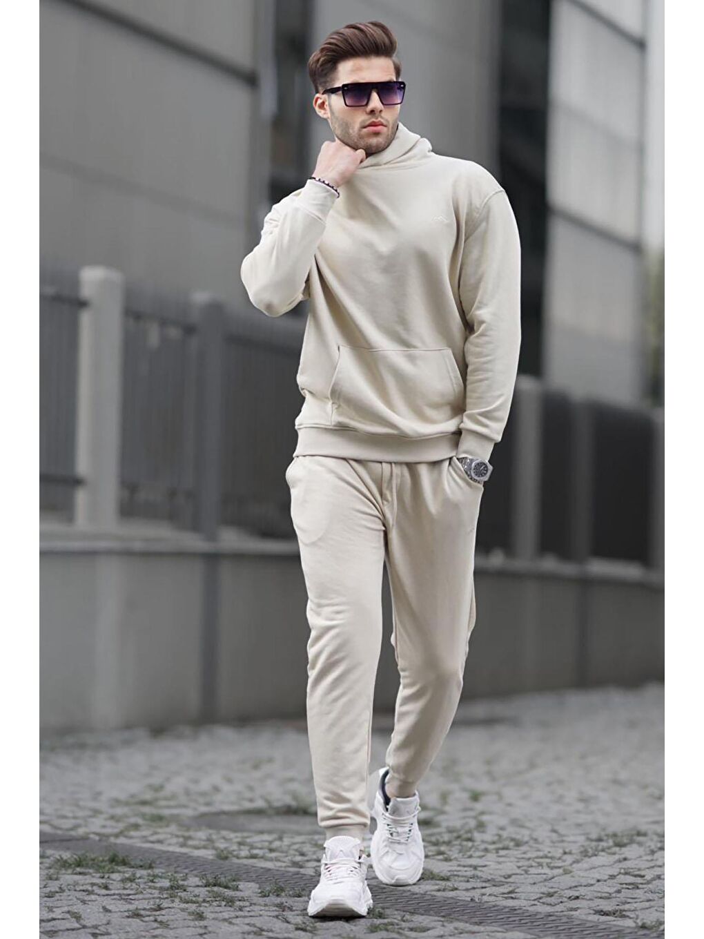 Bej Kapüşonlu Basic Eşofman Takımı 5928-1