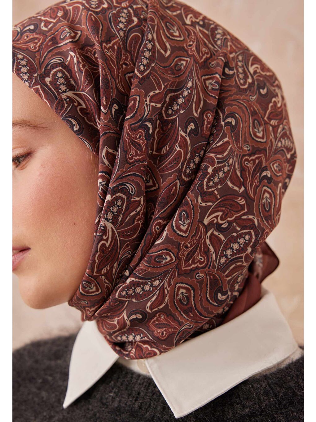 Paısley Desen Pamuk İpek Eşarp Bordo