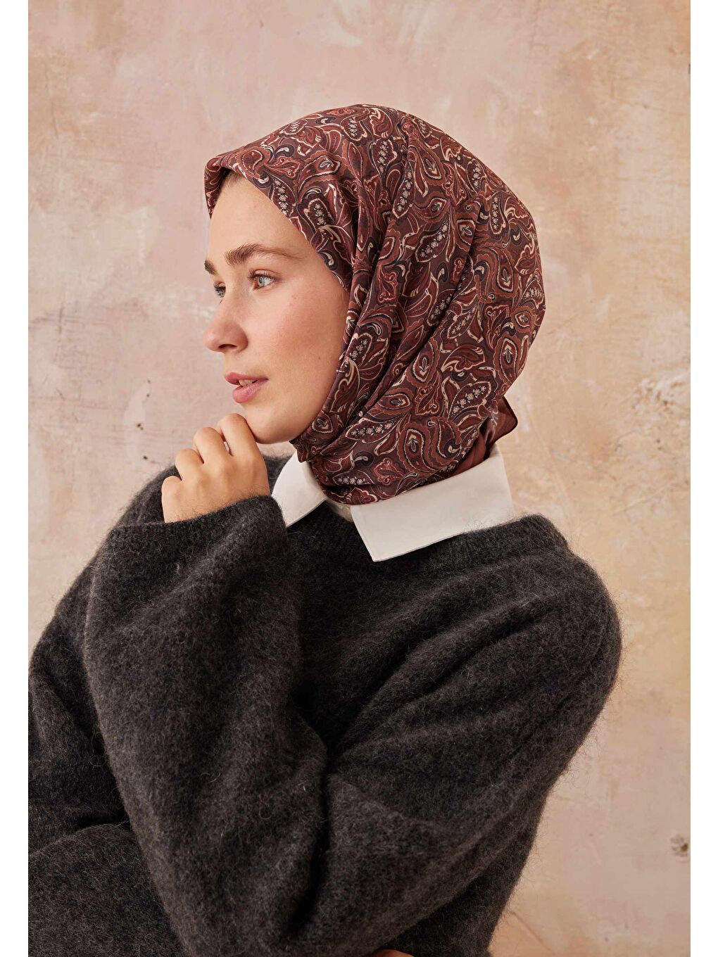 Paısley Desen Pamuk İpek Eşarp Bordo-1