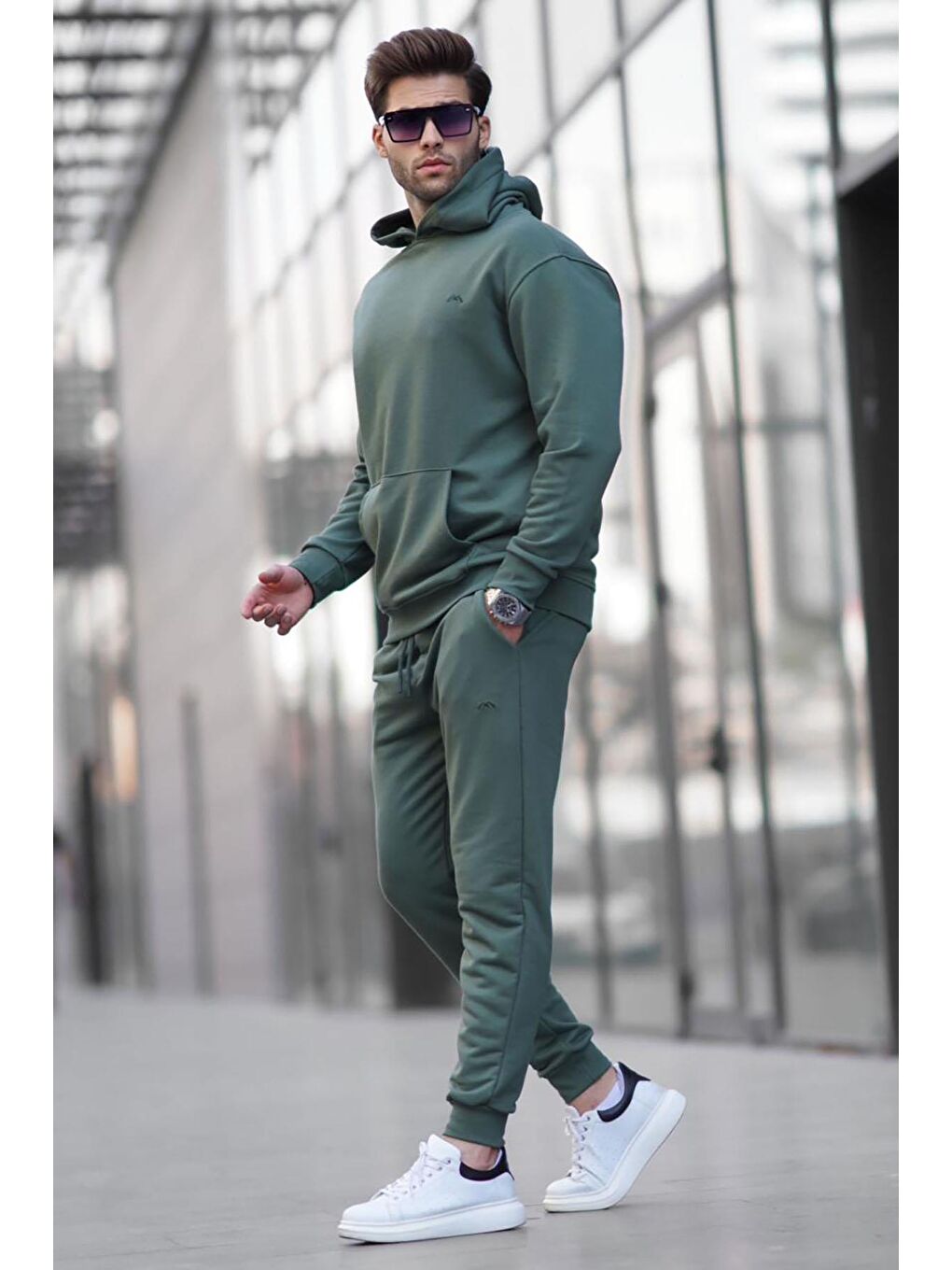 Haki Yeşil Kapüşonlu Basic Eşofman Takımı 5928