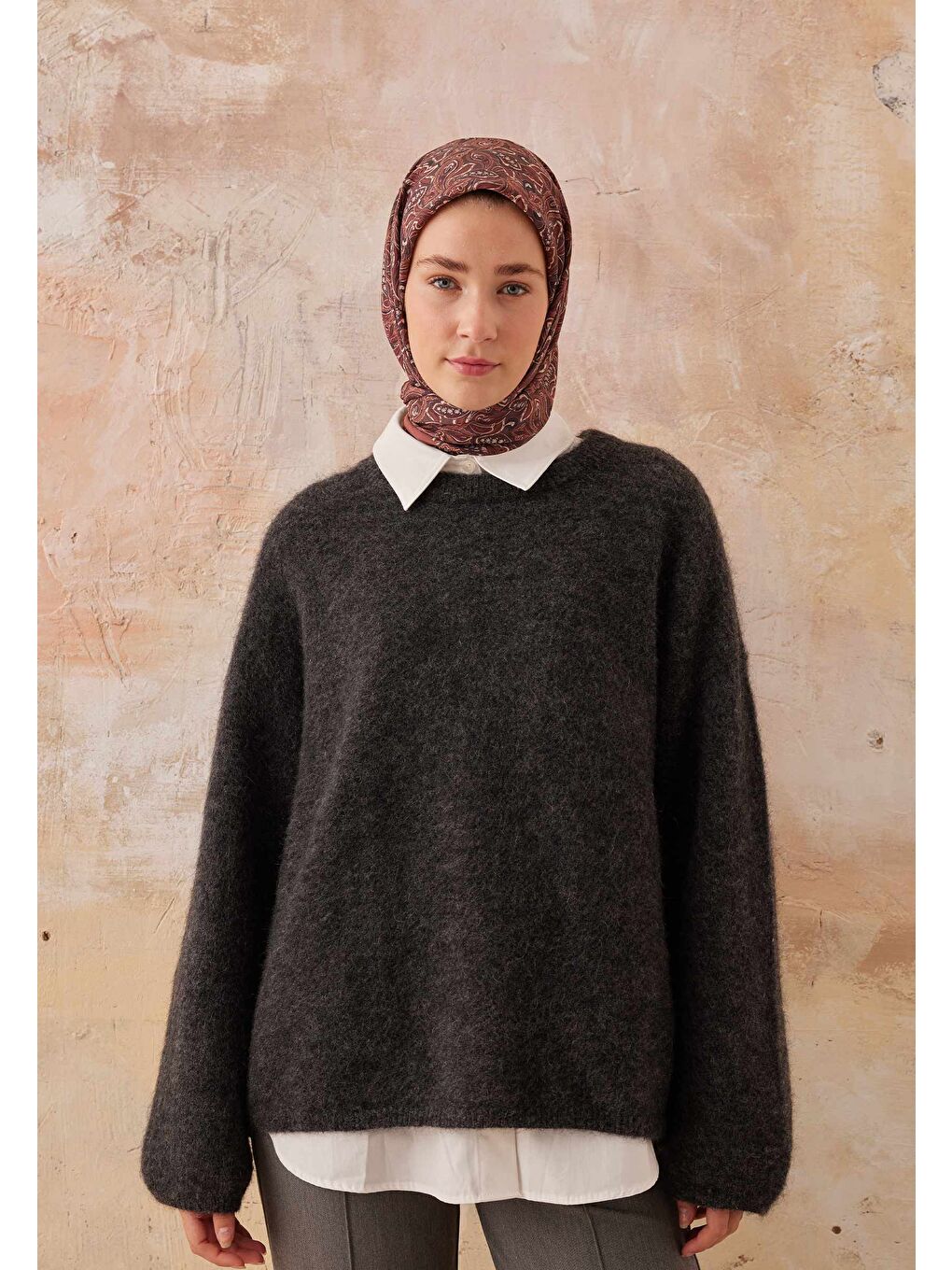 Paısley Desen Pamuk İpek Eşarp Bordo-3