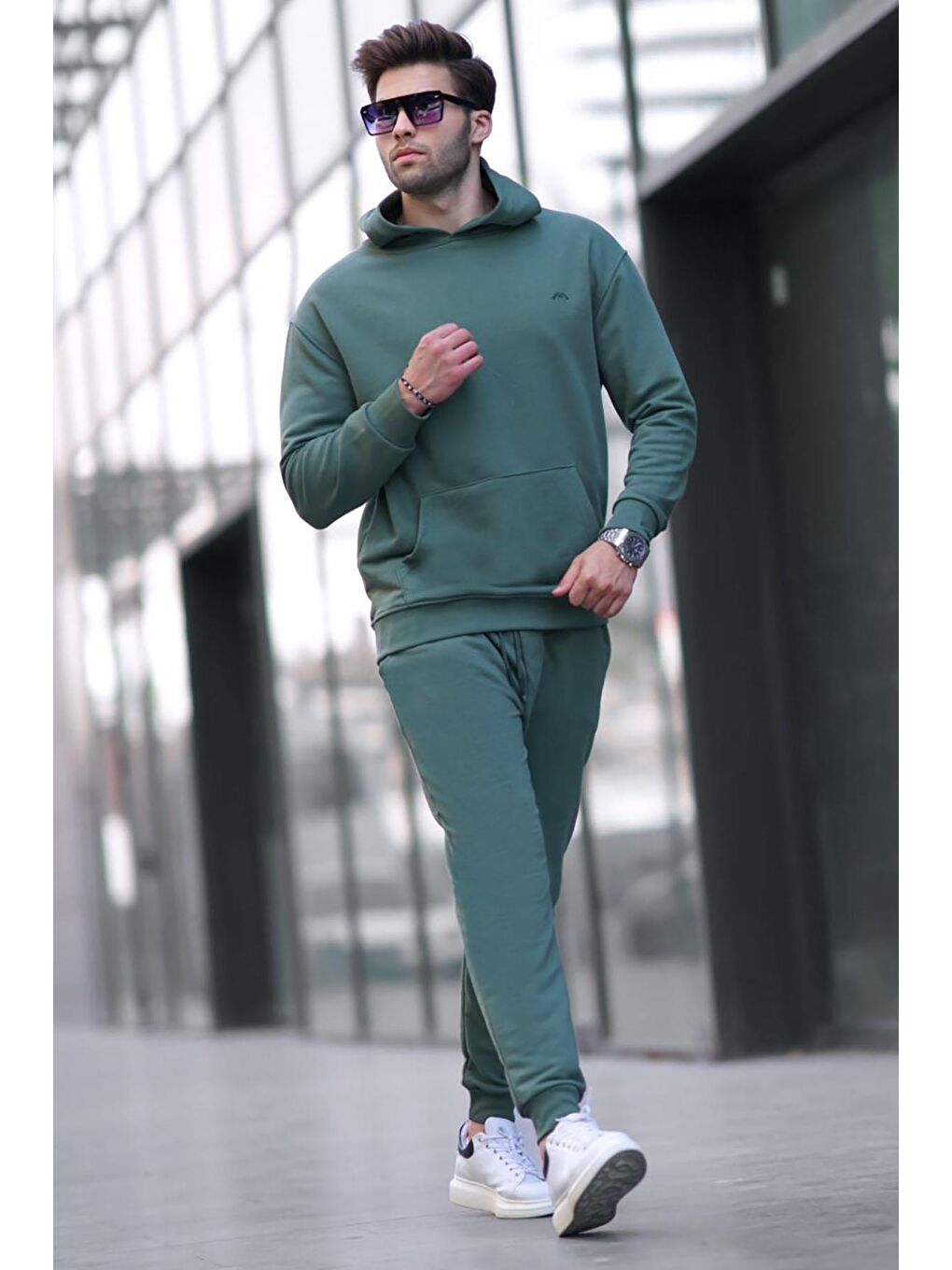 Haki Yeşil Kapüşonlu Basic Eşofman Takımı 5928-1