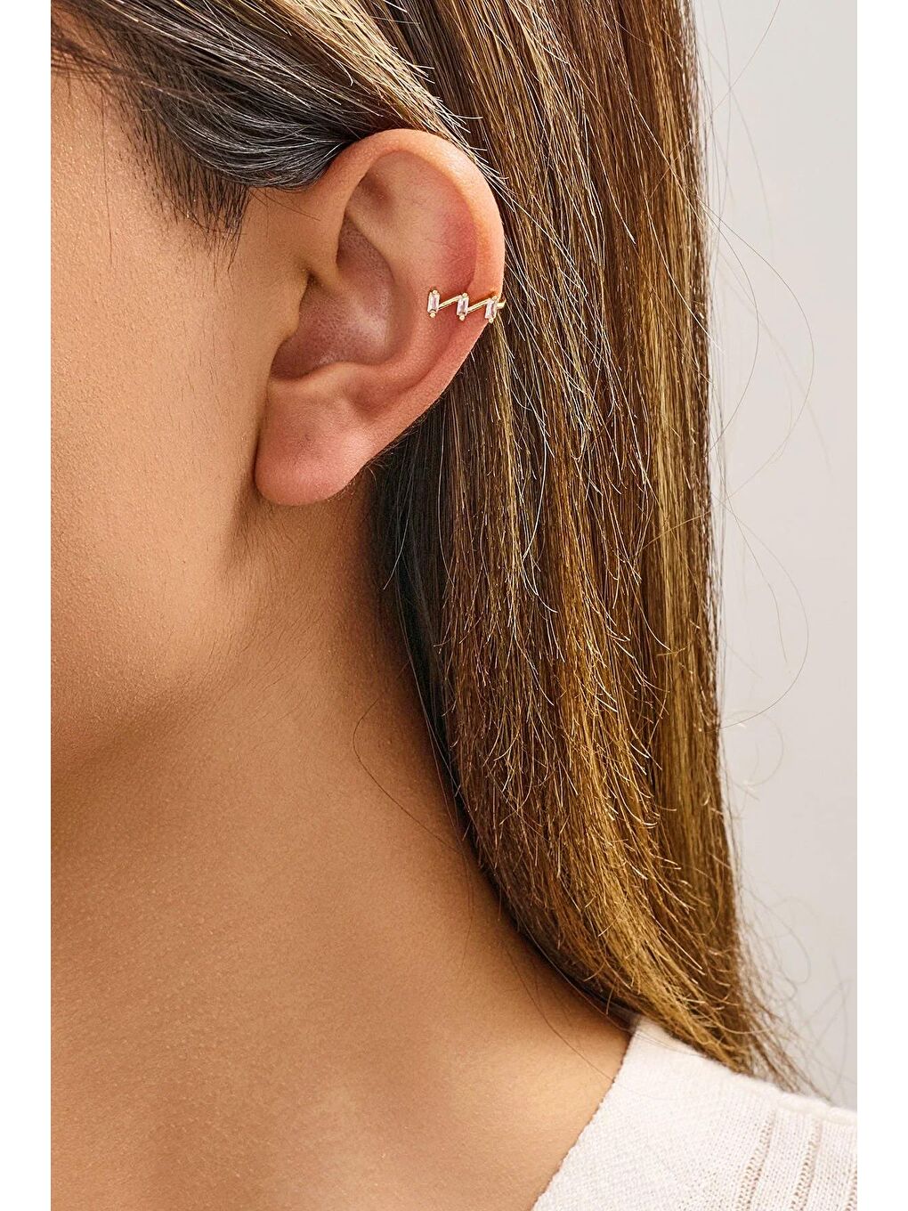 Sarı Zigzag Taşlı Kıkırdak Küpe 2'li set