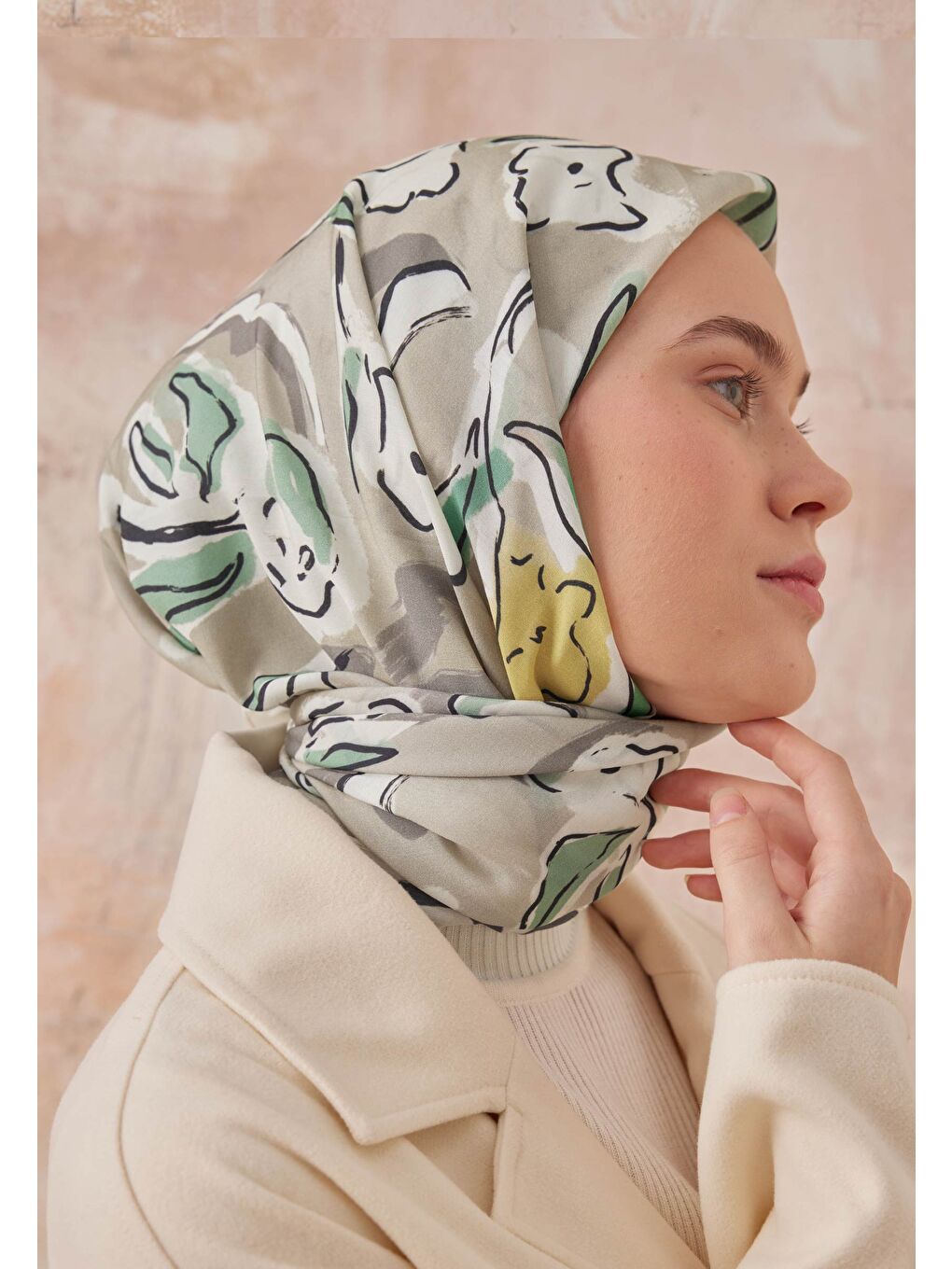 Aspen Desen Pamuk İpek Eşarp Naturel Bej