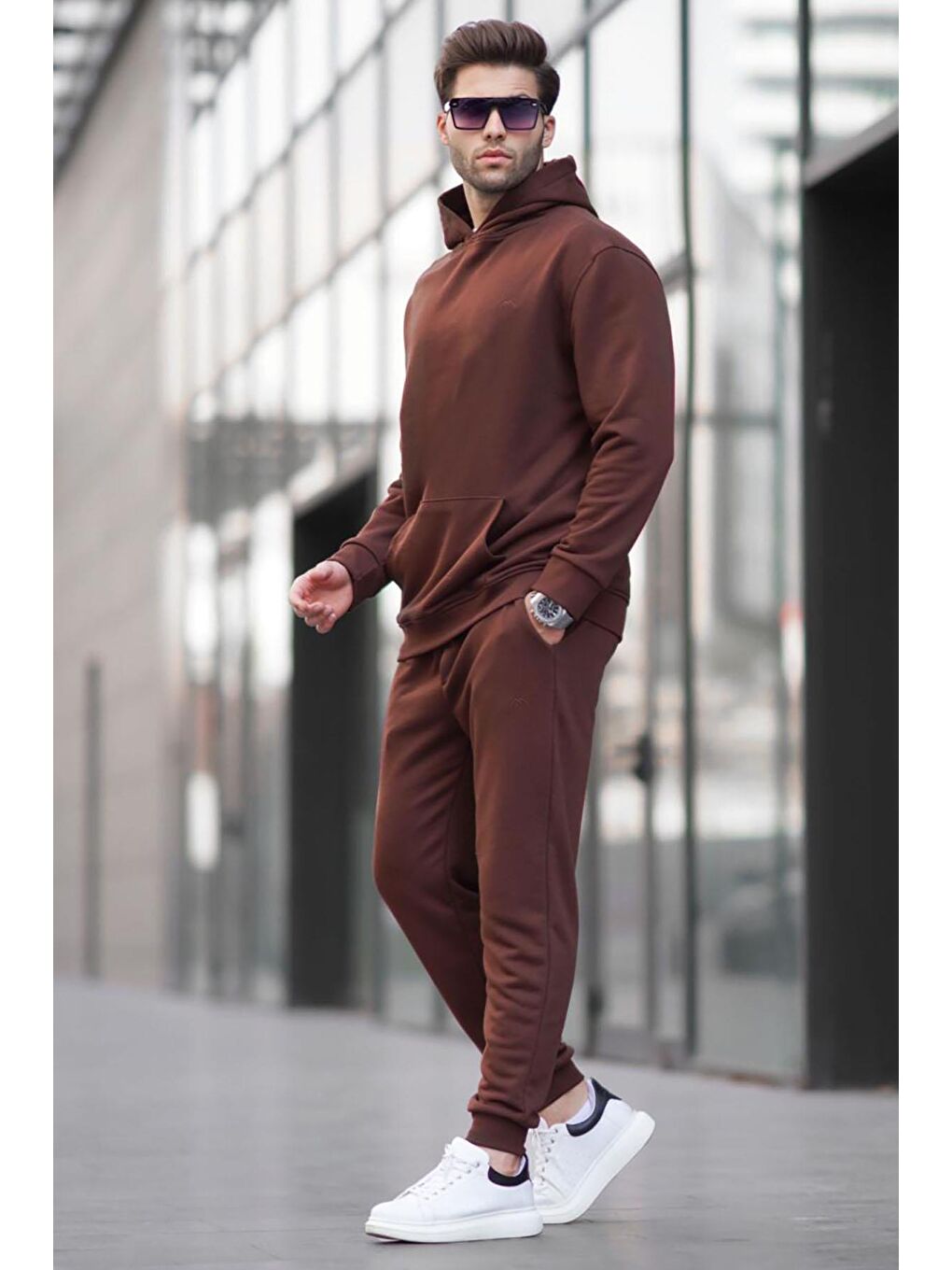 Kahverengi Acı Kahve Kapüşonlu Basic Eşofman Takımı 5928