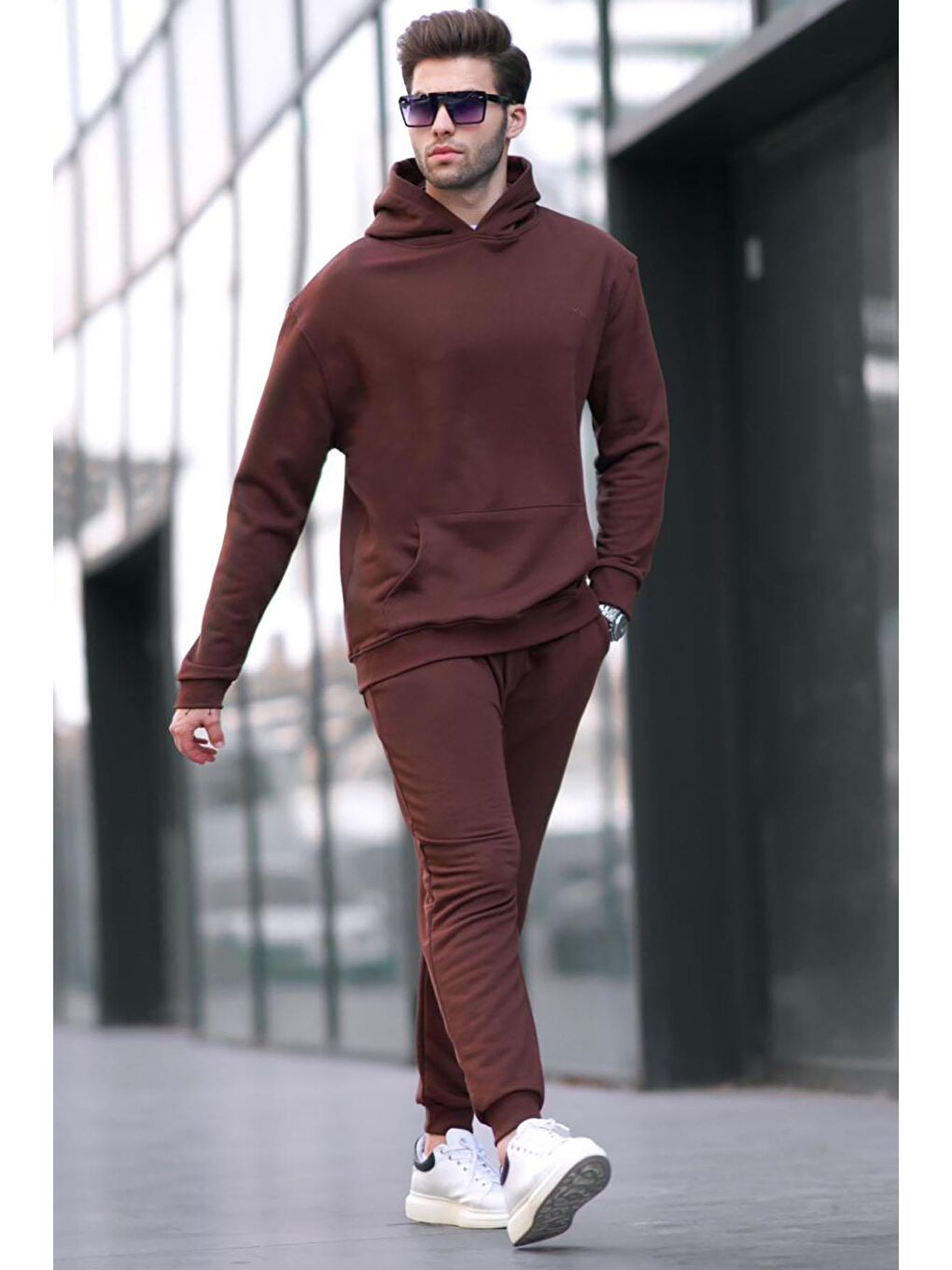 Kahverengi Acı Kahve Kapüşonlu Basic Eşofman Takımı 5928-1