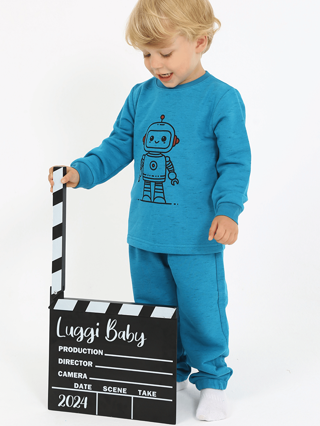 LUGGİ BABY İndigo-Siyah Bisiklet Yaka Erkek Bebek Sweatshirt ve Eşofman Alt 2'li Takım