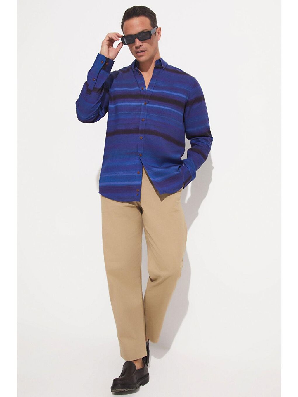 Lacivert Uzun Kollu Erkek Gömlek