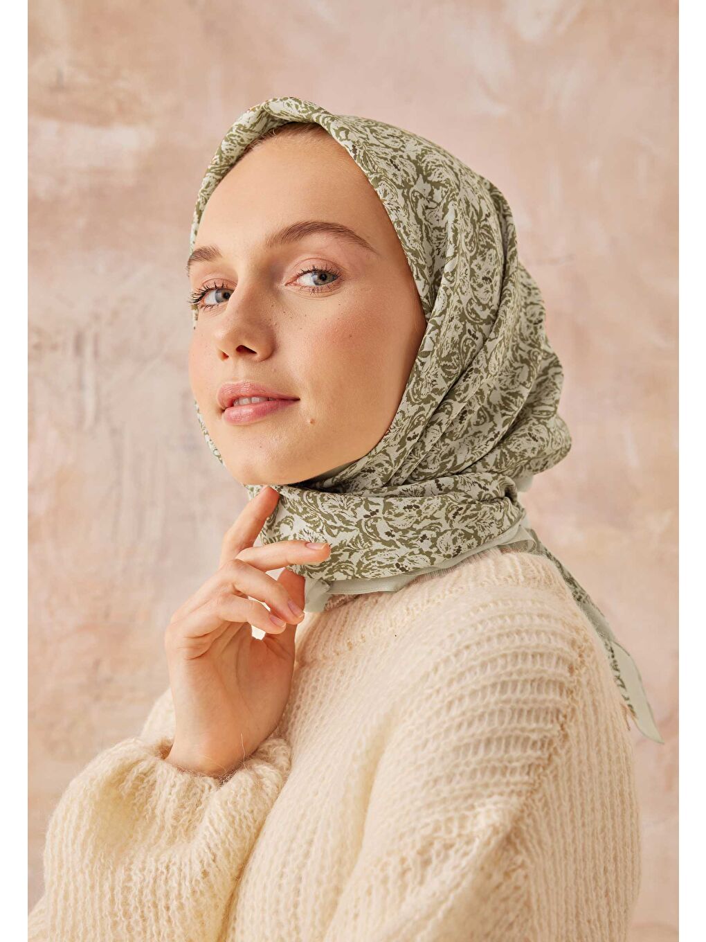 Mıa Desen Pamuk İpek Eşarp Soft Yeşil-3