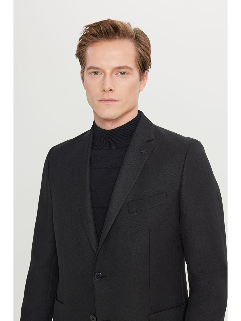 Erkek Siyah Slim Fit Dar Kesim Mono Yaka Torba Cepli Armürlü Blazer Ceket-2